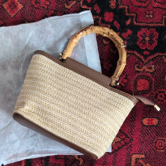 Handbags - New Without Tags Woven Handbag with Bamboo Handle